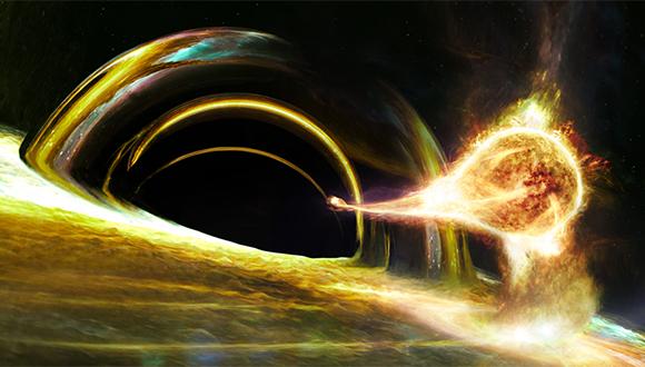 איור של כוכב נקרע על ידי חור שחור (Ignacio de la Calle - Quasar Science Resources for ESA)